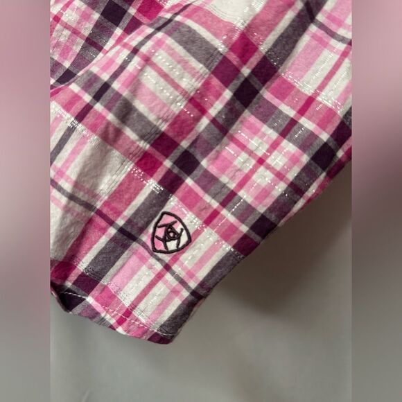 Ariat Women's Studded Pink Plaid Long Sleeve‎ Evelyn Snap Western Shirt Sz Small - Picture 2 of 4